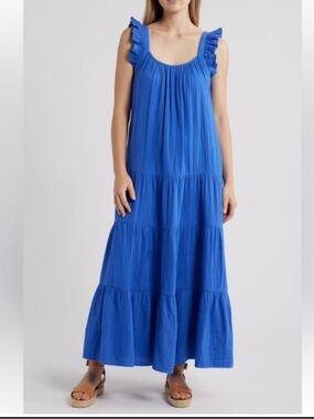 Caslon Blue Ruffle Strap Maxi Dress Like New